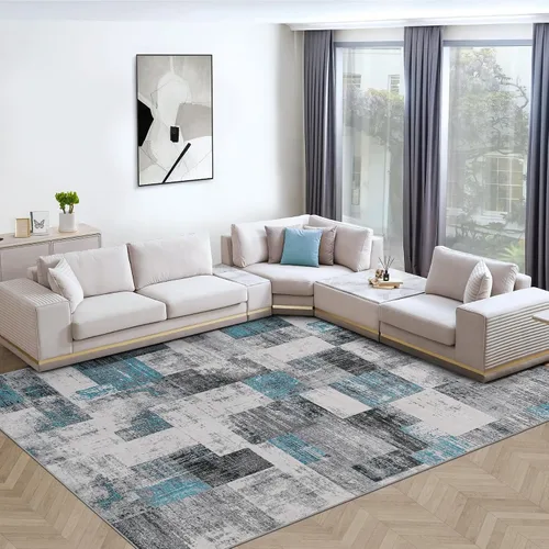 Alfombra de área para sala de estar: 5 x 7, suave, moderna, abstracta, esponjosa, con respaldo antideslizante, alfombra lavable de felpa para