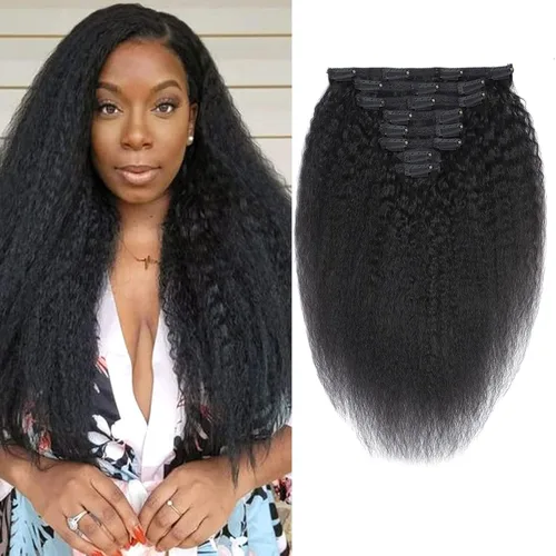 Vista 22 de Extensiones de cabello ondulado con clip, rizado natural, 100% cabello humano brasileño sin procesar, para mujeres negras (12 pulgadas)