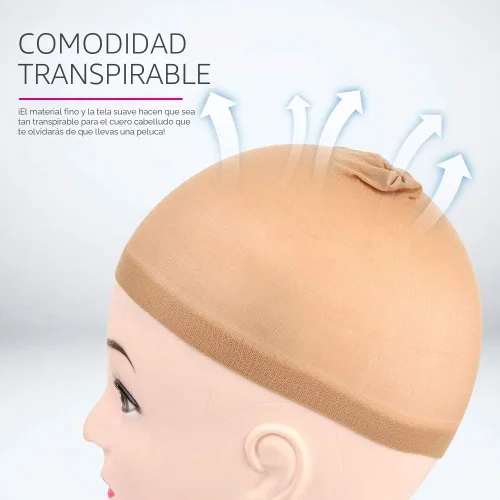 Vista 5 de Fandamei 4 piezas Gorras de Peluca de Media de Nailon Elástico Marrón Claro para Mujeres