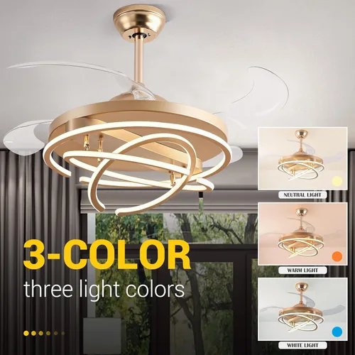 Vista 2 de Ventiladores de techo retráctiles de 42 pulgadas con control remoto de luces, modernos anillos de ventilador de techo LED, ventiladores de techo