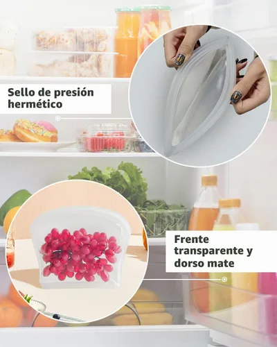Vista 5 de Paquete de 6 bolsas de almacenamiento de alimentos de silicona