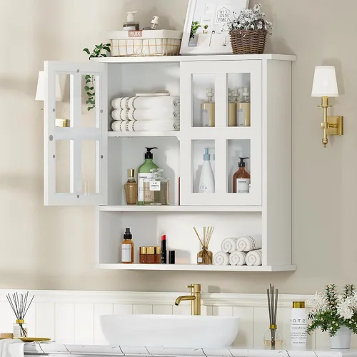 Vista 6 de Gabinete de baño colgante moderno, botiquín de madera