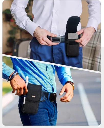 Vista 6 de PiTau Funda de cinturón para iPhone 16 16e 16Pro 15 Pro 14 13 12 11 Xs X XR, Samsung Galaxy S25 S24 S23 S22 S21, funda de nailon para teléfono
