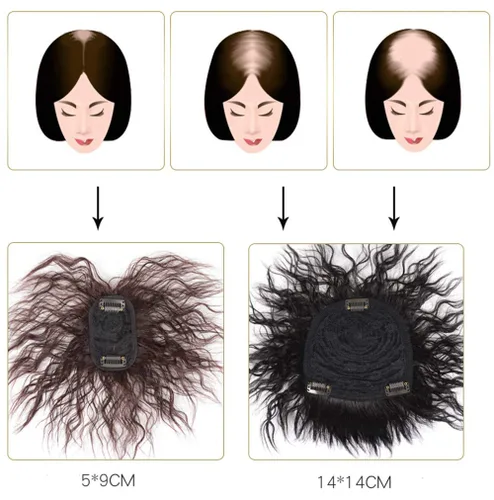 Vista 4 de Mini pieza de cabello humano rizado para cubrir la frente, peluca de cabello gris, cierre de peluca con clip en la parte superior, 2 x 3.5 pulgadas