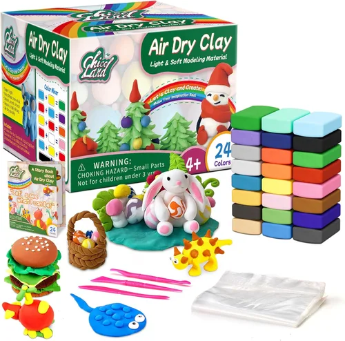 Chico Land Arcilla de secado al aire de 24 colores, regalo para niños y niñas a partir de 4 años, kit de arcilla para modelar modelos de bricolaje