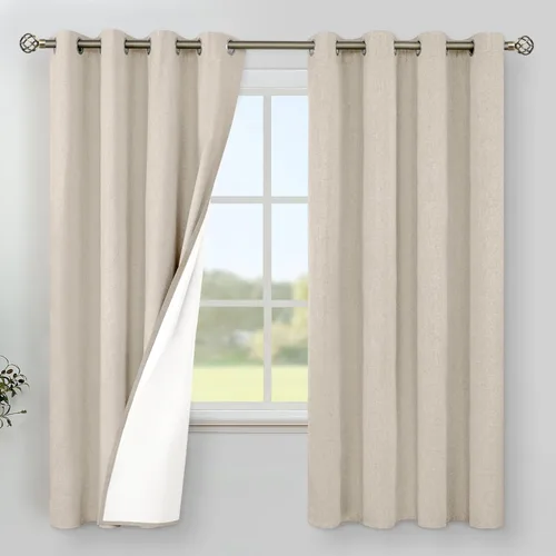 Vista 60 de YoungsTex Cortinas 100% opacas de lino gris claro de 63 pulgadas de largo para dormitorio, oscurecimiento de habitación completa, cortinas