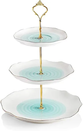 Sweejar Soporte de cerámica para tartas de 3 niveles, soporte para postres, soporte para cupcakes, bandeja para servir pasteles de fiesta de té,