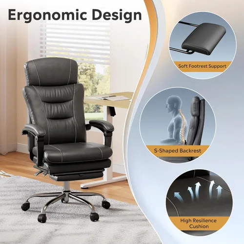 Vista 4 de DEVAISE Silla ejecutiva de cuero para oficina en casa con reposapiés, respaldo alto y resistente, cómoda silla de escritorio ergonómica grande