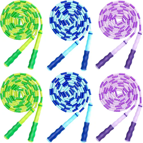 Vista 7 de Cuerda de saltar para niños, niñas y niños, cuerdas de saltar suaves con cuentas, cuerda de saltar ajustable, cuerda segmentada sin enredos