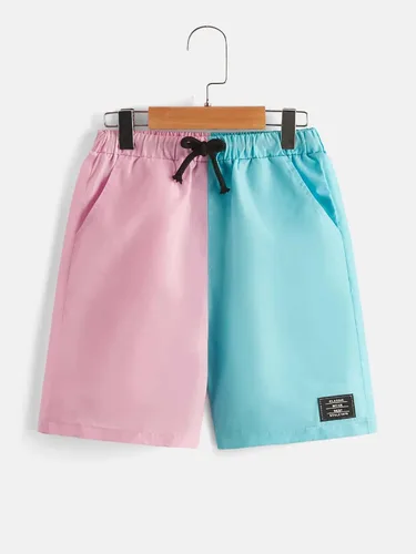 Vista 5 de OYOANGLE Pantalones cortos de pierna recta con cordón en la cintura y bolsillos para niño