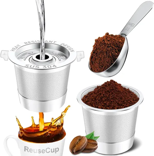 Vista 7 de NESSUS Paquete de 1 taza K reutilizable para Keurig 1.0, tazas K reutilizables de acero inoxidable para Keurig 1 Prong Coffee Maker K Cup cápsulas