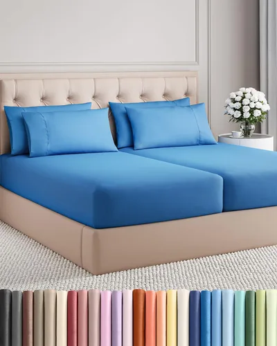 Vista 69 de Juego de sábanas Split King de 7 piezas - Incluye 4 fundas de almohada - Sábanas Split King - Ropa de cama de hotel de lujo suave - Refrescante