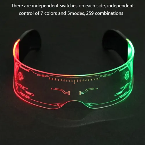 Vista 3 de Gafas LED iluminadas, 7 colores y 5 modos, lentes luminosos para Halloween, cosplay, fiesta, bar