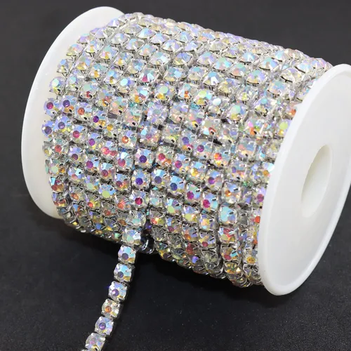 Vista 18 de Jerler 9 metros de adornos de diamantes de imitación con cadena cerrada SS6.5/2.0mm, cadena AB para costura, manualidades, ideal para bodas