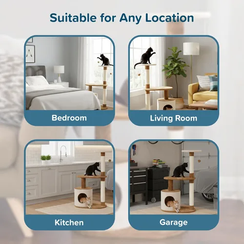 Vista 6 de PETMAKER Cat Tree Condo de 3 niveles con condominio y postes rascadores, 37.5 pulgadas, marrón y bronceado