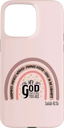 Vista 30 de Funda motivacional para iPhone 13 Pro Max Waymaker Boho Rainbow con versículo bíblico