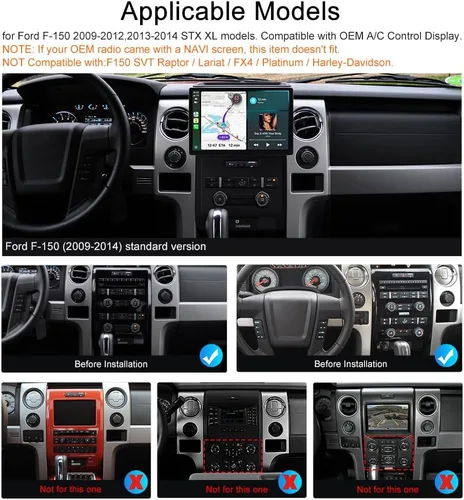 Vista 2 de Radio de coche Android 15 para Ford F150 2009-2014 - Pantalla táctil QLED de 13.1 pulgadas, CPU Octa-Core, CarPlay inalámbrico y Android Auto