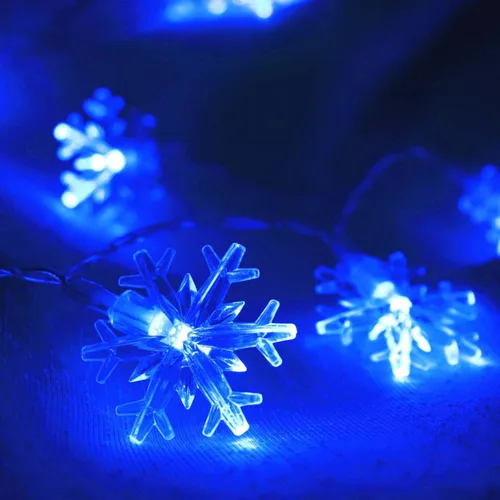 Vista 2 de Luces de Navidad, 20 pies, tira de 40 luces led con forma de copo de nieve, azules, funciona con pilas, guirnalda de luces para dormitorio, patio