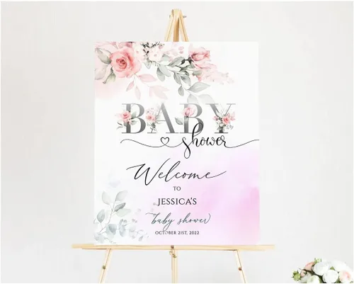 Vista 5 de Letrero de bienvenida personalizado de flores silvestres para baby shower, decoración floral, letrero de plástico