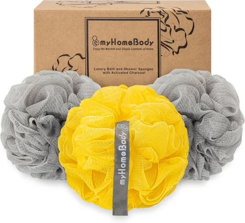 Vista 12 de myHomeBody Esponja grande de lufa de 2.47 onzas, exfoliante corporal, esponja de baño, esponja para mujeres, hombres, esponja exfoliante con carbón