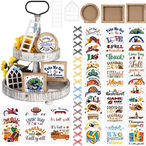 Vista 10 de Bencailor Juego de decoración de bandeja escalonada de 48 piezas intercambiables para temporada, decoración de granja, vacaciones y Halloween