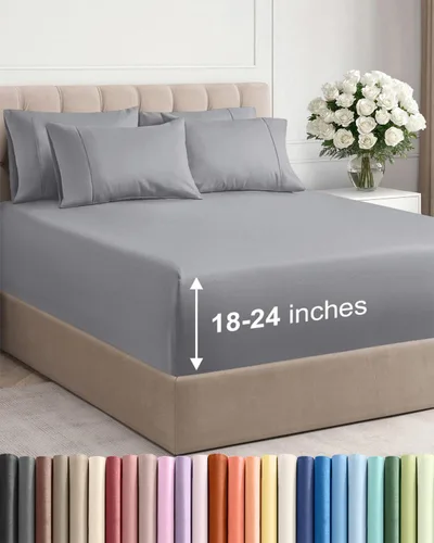 Vista 45 de Juego de sábanas de tamaño king, transpirables, refrescantes, con esquinas extraprofundas de 18-24 pulgadas, de ajuste fácil y seguro, suaves, sin