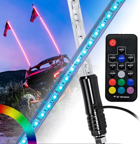 Vista 11 de True Mods - 2 piezas de látigo LED RGB de 5 pies para UTV ATV [control remoto inalámbrico RF] bandera de Estados Unidos, impermeable, látigo LED