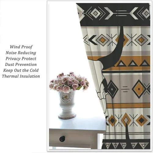 Vista 83 de Cortinas con patrón geométrico tribal, estilo suroeste, azteca, rústico, occidental, nativo americano, opacas, con bolsillo para barra, decoración