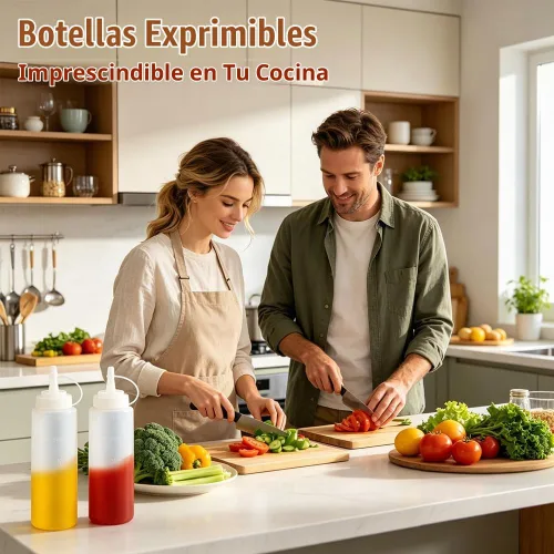 Vista 3 de Abnaok Botellas exprimibles para condimentos, paquete de 2 botellas de plástico de grado alimenticio de 8 onzas para salsas, recipientes