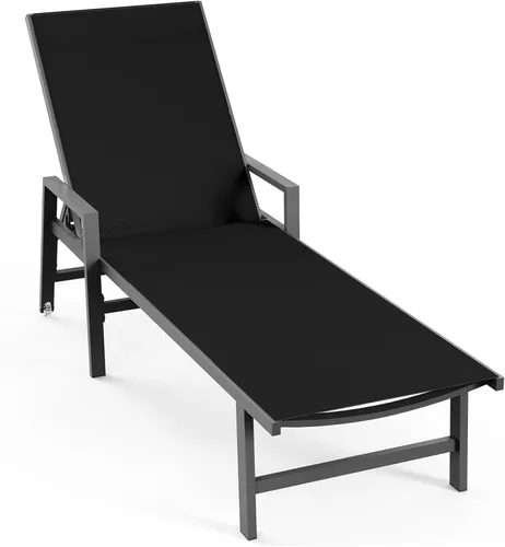 Vexwalx Tumbona para patio al aire libre con ruedas y reposabrazos, sillas de aluminio para piscina, reclinables ajustables de 5 posiciones, sillas