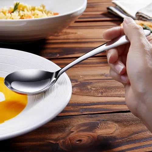 Vista 4 de KEAWELL Cucharas de sopa premium de 7.3 pulgadas con mango de gancho, juego de 4, acero inoxidable 18/10, cuenco hondo, perfectas para ramen, pho
