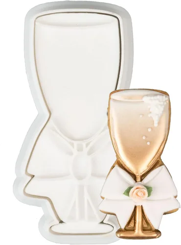 Vista 31 de Flycalf Juego de 11 cortadores de galletas de amor con sello 3D de ácido poliláctico (PLA) para cocina, pastel, vestido de boda, formas de anillo