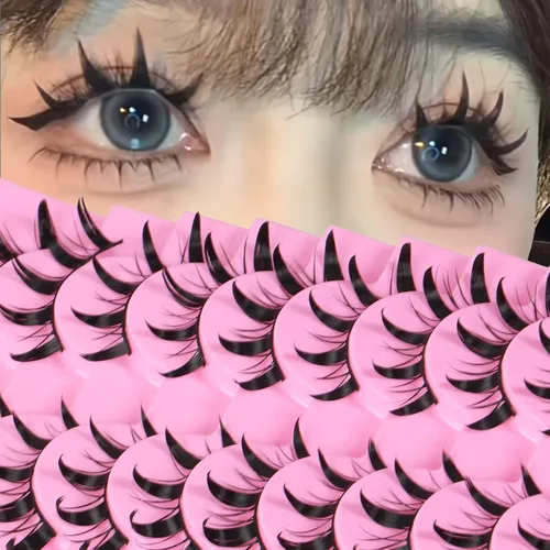 Vista 19 de Outopen - 7 pares de pestañas postizas manga de aspecto natural, pestañas postizas esponjosas y puntiagudas de anime, estilo coreano, japonés