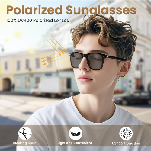 Vista 5 de Gafas inteligentes de audio Bluetooth para mujeres y hombres, lentes de sol polarizados con Bluetooth, altavoz de oreja abierta, control de voz