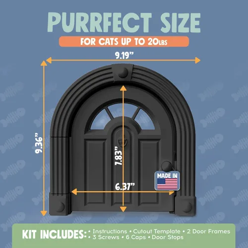 Vista 6 de Puerta para Gatos de Interior Meow Manor® - Sin Solapa, Puerta Interior para Gatos de hasta 20 libras, Configuración Fácil de Bricolaje, Instalación
