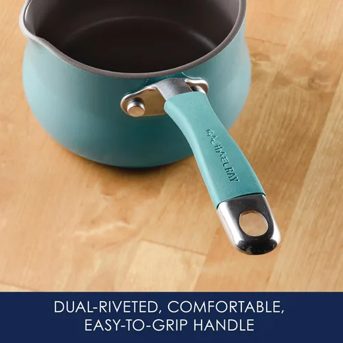 Vista 5 de Rachael Ray Cucina - Calentador de mantequilla antiadherente/cacerola pequeña, 0.75 cuartos de galón, azul agave