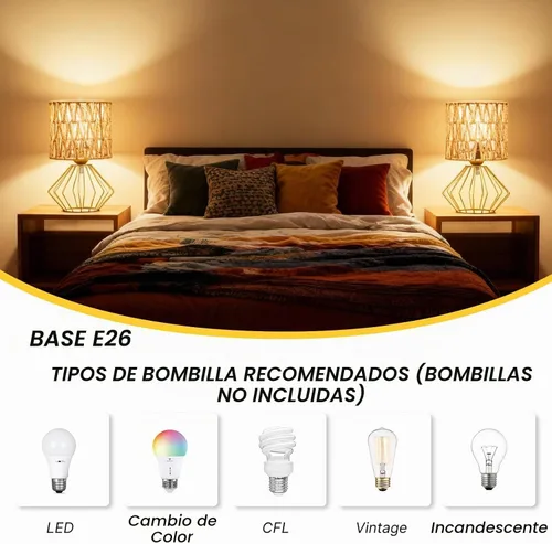 Vista 4 de Hamilyeah Juego de 2 lámparas de mesa doradas, lámparas de noche de ratán bohemio con pantalla de lámpara tejida, modernas lámparas de escritorio