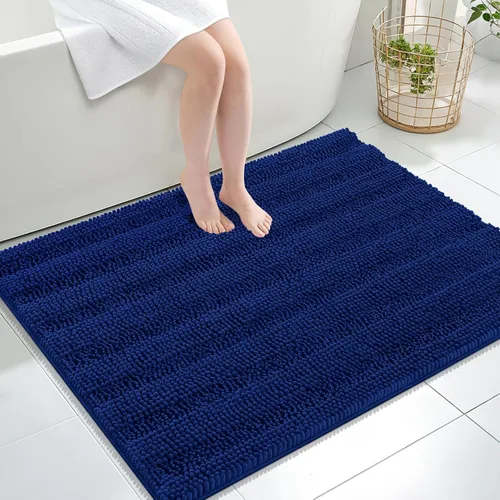 Vista 140 de OLANLY Alfombras de Baño Gruesas de 47 x 20 pulgadas, Extra Suaves Absorbentes de Chenilla a Rayas, Respaldo de Goma, Lavables y Secables a Máquina