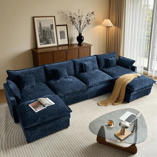 Vista 13 de ovios Sofá modular Cloud de 108 pulgadas, sofás modulares en forma de U de 5 plazas con 2 otomanas, cómodos sofás de felpilla con 5 almohadas