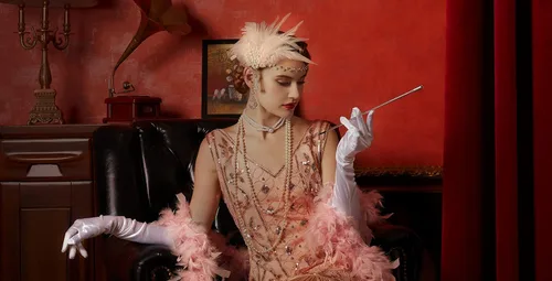 Vista 2 de Cizoe (2b) - Juego de accesorios de estilo Gatsby de la década de 1920, para mujer, diadema de estilo flapper, tocado, collar, guantes