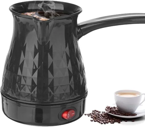 Cafetera turca, cafetera eléctrica portátil de 20.3 fl oz de acero inoxidable, árabe, griega, turca, cafetera antiquemaduras, hervidor de agua