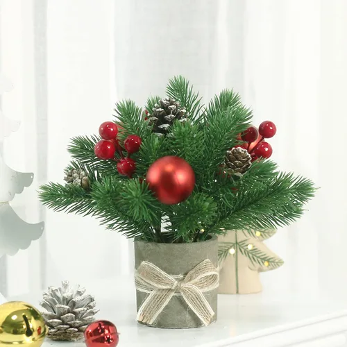 Vista 8 de JIALEIXI 2 piezas de árbol de Navidad pequeño, mini árbol de Navidad de mesa, maceta artificial de 9 pulgadas para decoración de Navidad, adecuado