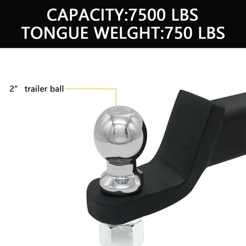 Vista 5 de Soporte de bola de enganche de remolque de 2 pulgadas con bola de remolque, clip de pasador de enganche y se adapta a receptor de enganche de 2