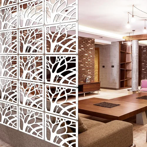 Vista 11 de Lchen Panel divisor de habitación colgante, divisor de pared colgante blanco, 10 piezas de madera y plástico, decoración de oficina en el hogar