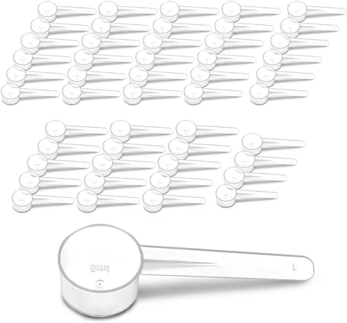 Vista 8 de Juego de 20 cucharas medidoras con mango corto, 1 cucharadita (0.2 fl oz), cucharas de plástico transparente para creatina, café, granos, especias