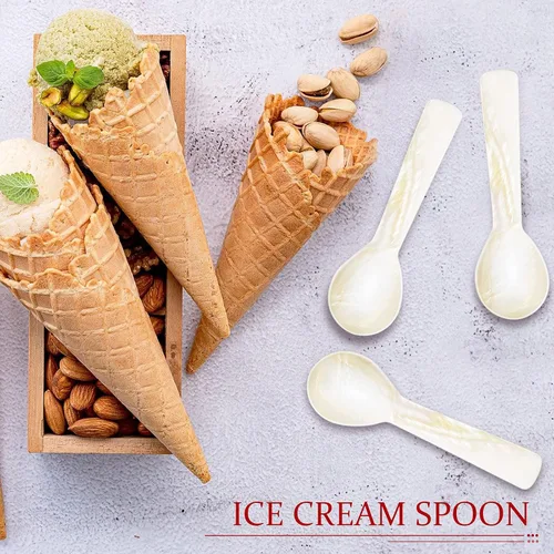 Vista 5 de Cucharas de Caviar de Nácar Cucharas MOP con Artesanía Manual con Mango Redondo para Caviar, Huevo, Helado, Sal, Servir Café, Juego de Servir