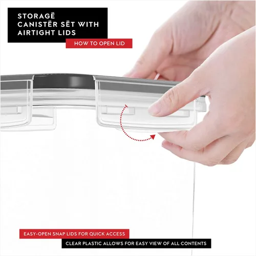 Vista 6 de DWËLLZA KITCHEN Juego de 4 recipientes de almacenamiento de harina y azúcar, recipientes herméticos de plástico de 3.6 L con tapas para organización