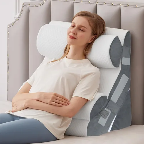 Vista 10 de MEGCXIT Juego de 3 almohadas de cuña para cabecero, almohada de cuña ajustable para apnea del sueño, juego de cuña triangular de 23 pulgadas de Gris