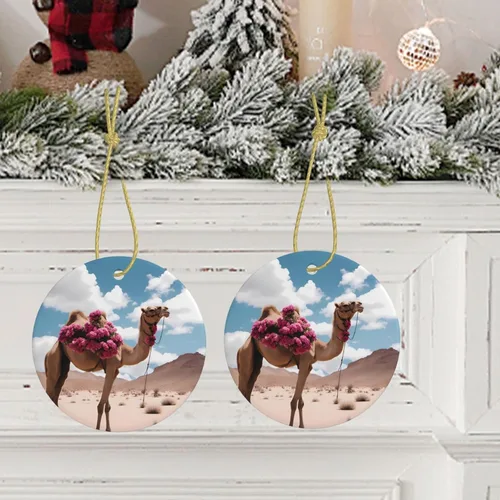 Vista 9 de Beautiful Camel Round Ceramic Pendant with Hole and Gold Rope for Christmas and New Year Hanging Decoration at Home