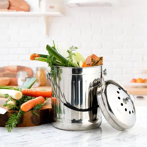 Vista 5 de RED FACTOR Contenedor de Compost Premium para Encimera de Cocina - Cubo de Residuos de Alimentos de Acero Inoxidable con Tecnología Innovadora